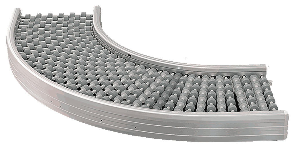 Roller conveyor curve, powered roller curve, ZPA roller curve, ZPC roller curve for zero pressure accumulation